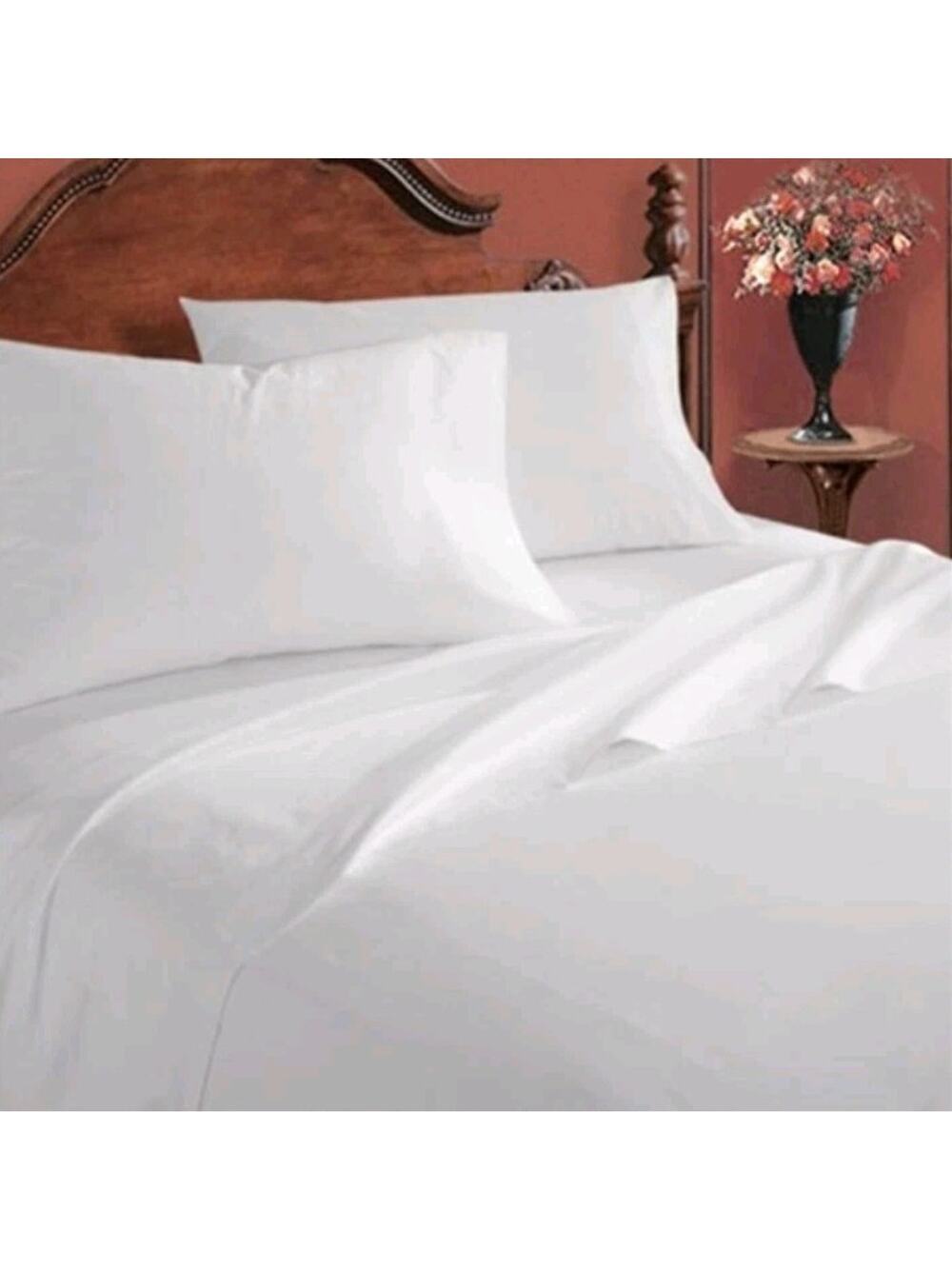 $265 Caravelle Sateen Cotton 400TC Luxury White Twin Sheet Set European Bedding